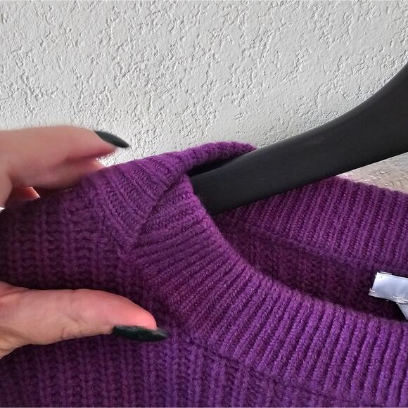 NEW Re/Done Boatneck Cropped Wool Sweater in Purple - Picture 6 of 12